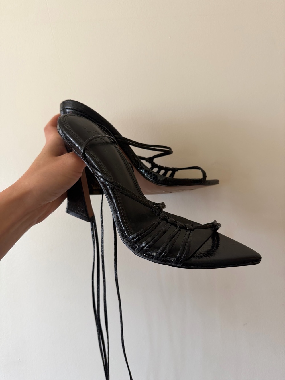 ASOS Black Patent Strappy Pointed Toe Heels